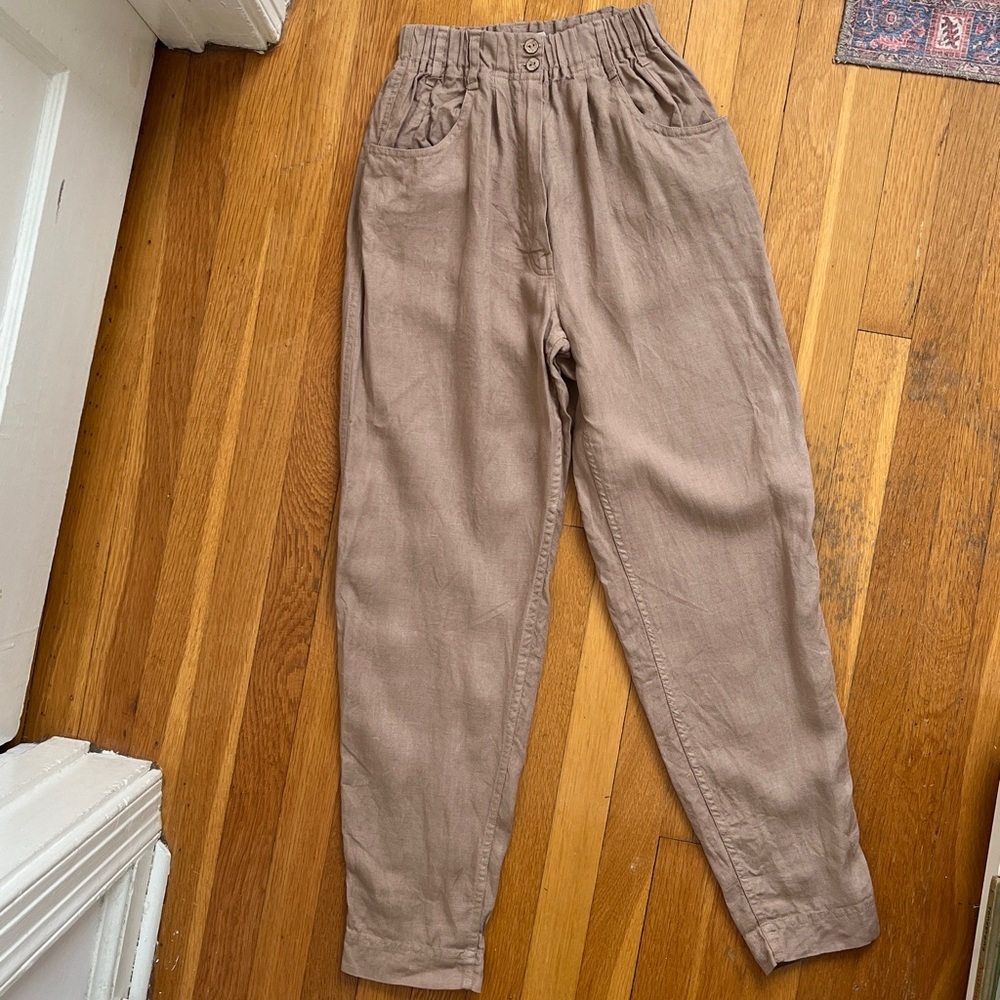 Not Perfect Linen DOOLIN High-waisted 100% Linen Pants XS Tan Taupe NPL